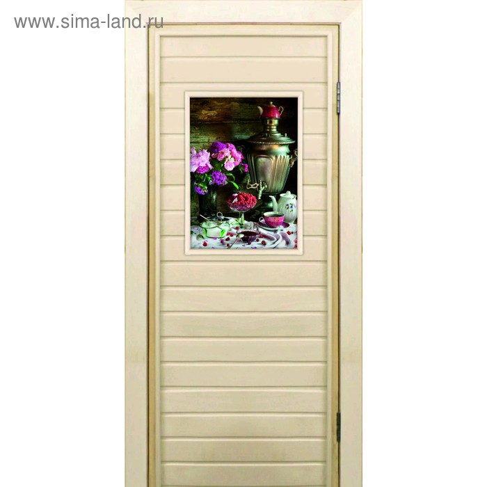 

Дверь для бани со стеклом (40*60), "Самовар-2", 180×70см, коробка из осины