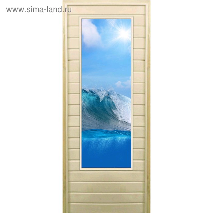 Дверь для бани со стеклом (43*129), Волна, 190×70см, коробка из осины дверь для бани со стеклом 43 129 веник для бани 190×70см коробка из осины