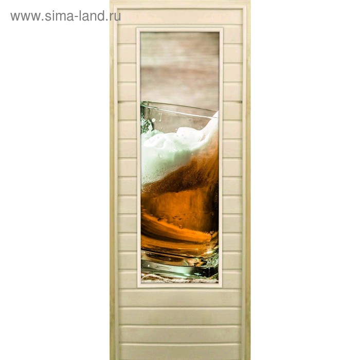 фото Дверь для бани со стеклом (43*129), "кружка пенного", 170×70см, коробка из осины добропаровъ