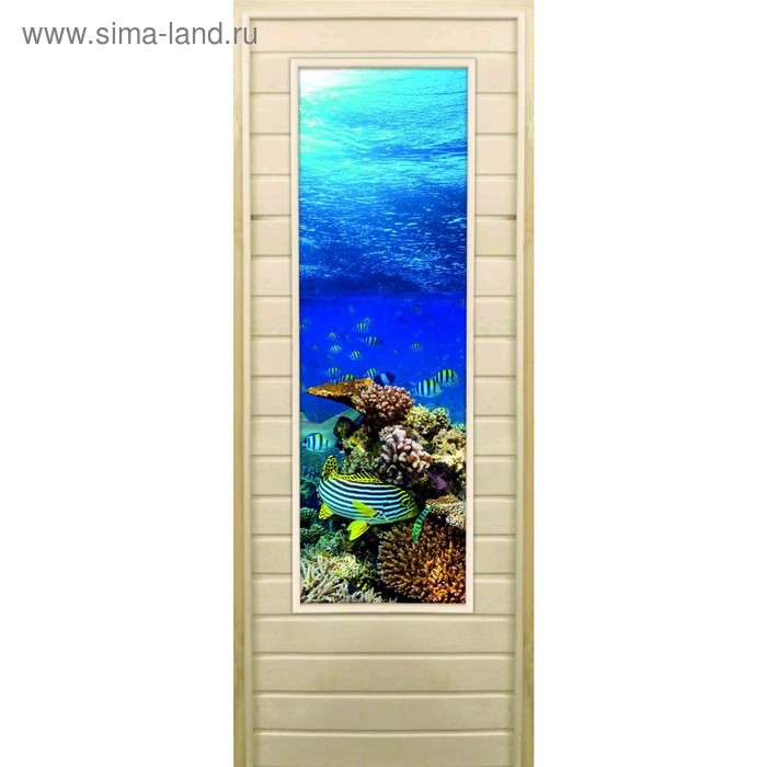 Дверь для бани со стеклом (43*129), Риф, 190×70см, коробка из осины дверь для бани со стеклом 43 129 веник для бани 190×70см коробка из осины