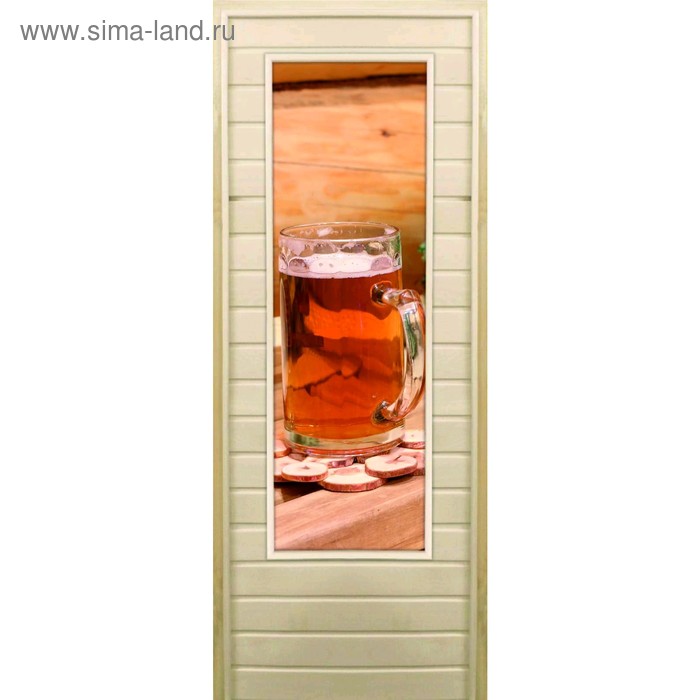 фото Дверь для бани со стеклом (43*129), "кружка", 180×70см, коробка из осины добропаровъ