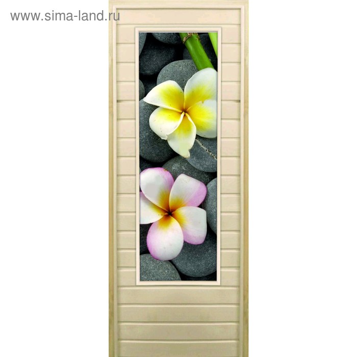 Дверь для бани со стеклом (43*129), Орхидеи, 190×70см, коробка из осины дверь для бани со стеклом 43 129 веник для бани 190×70см коробка из осины