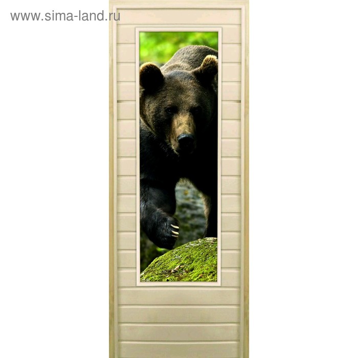 дверь для бани со стеклом 43 129 погреб 1 190×70см коробка из осины Дверь для бани со стеклом (43*129), Медведь-1, 190×70см, коробка из осины