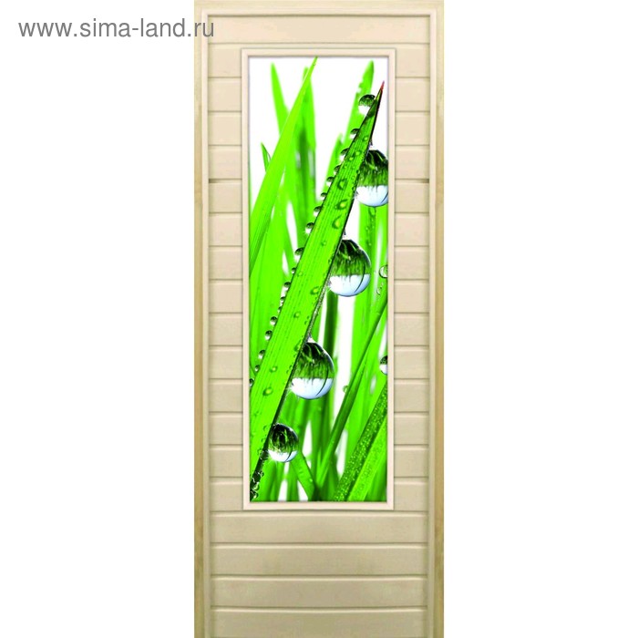 Дверь для бани со стеклом (43*129), Капли, 190×70см, коробка из осины дверь для бани со стеклом 43 129 веник для бани 190×70см коробка из осины