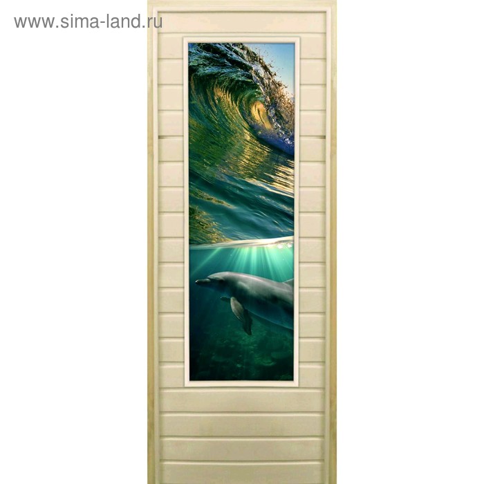 Дверь для бани со стеклом (43*129), Дельфины, 190×70см, коробка из осины дверь для бани со стеклом 43 129 веник для бани 190×70см коробка из осины