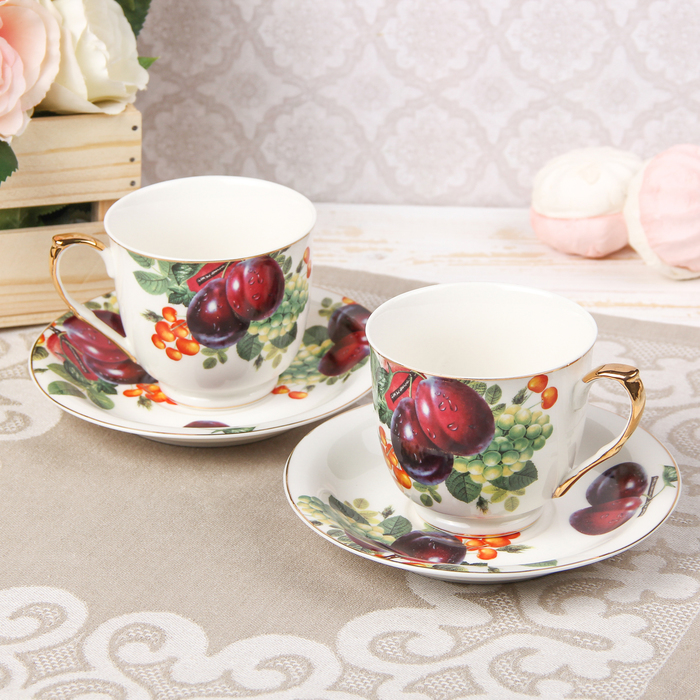 Сервиз чайный "Слива", 4 предмета: 2 чашки 180 мл, 2 блюдца