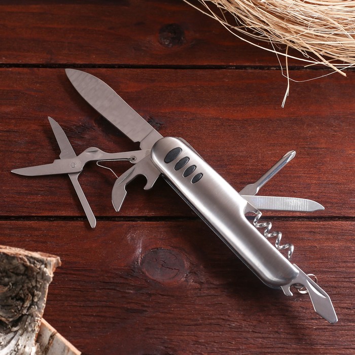 Нож швейцарский "Анибус" 7в1, на рукояти 4 вставки, хром