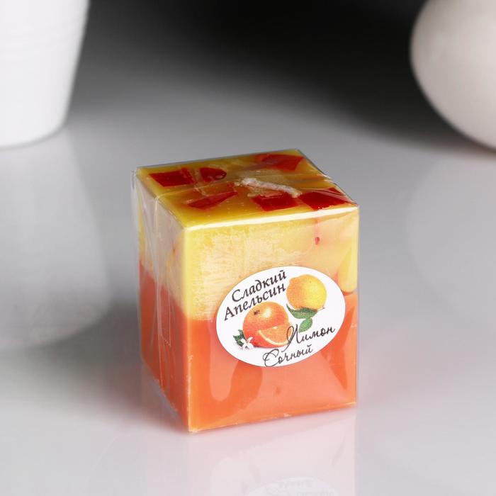 фото Свеча- куб "лимон- апельсин" ароматическая, 5×6 см мастерская «свечной двор»
