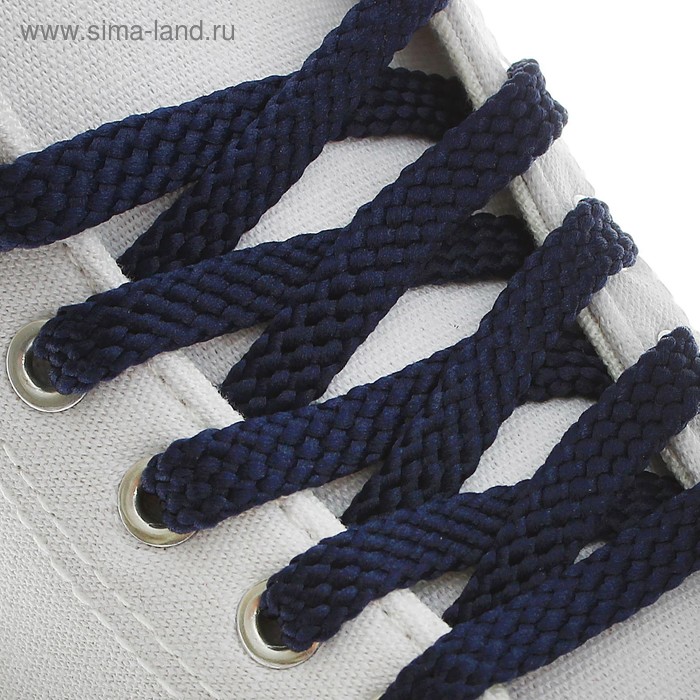фото Шнурки для обуви плоские, 10 мм, 90 см, цвет тёмно-синий