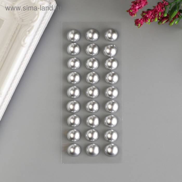 Декоративные наклейки Жемчуг 1 см, 27 шт, серебро фото