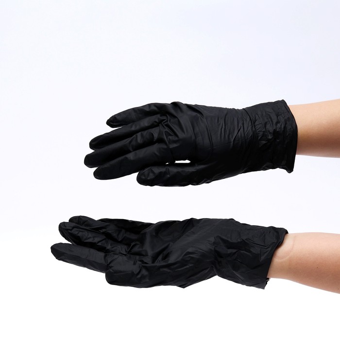 фото Медицинские перчатки нитриловые нестерильные текстурированные на пальцах черные benovy, l 500/50