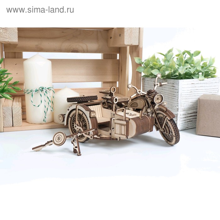 деревянный конструктор 3d мотоцикл с коляской уран 0159 Деревянный конструктор «Мотоцикл с коляской «Уран»