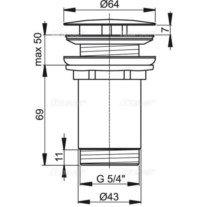 Донный клапан для раковины Alcaplast A396,CLICK/CLACK 5/4