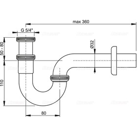 Сифон для раковины Alcaplast A432, DN=32 мм, U-форма с накидной гайкой 5/4", металл, хром от Сима-ленд