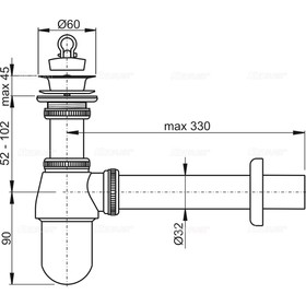 Сифон для раковины Alcaplast A437, DN=32 мм, с донным клапаном 5/4", металл, хром от Сима-ленд