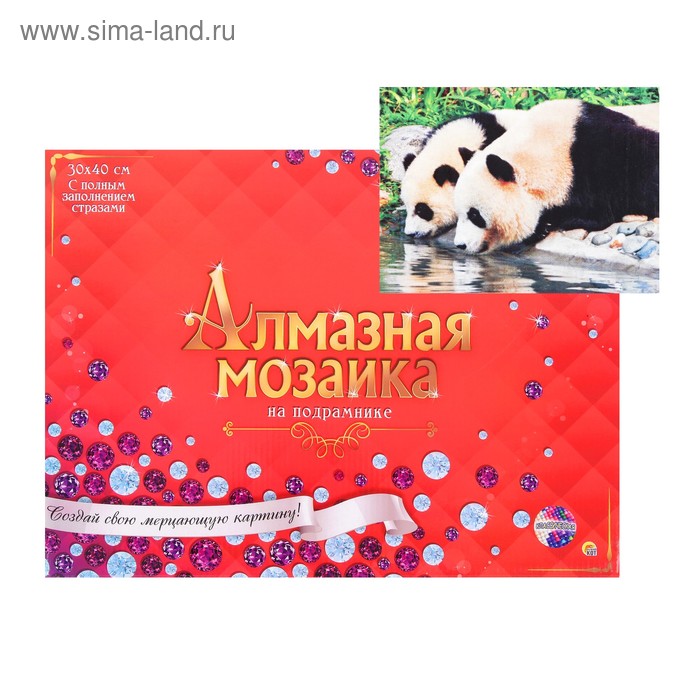 

Алмазная мозаика 30 × 40 см, полное заполнение, с подрамником «Панды на водопое»