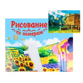 

Картина по номерам на холсте 40 × 50 см, «Домик у озера в горах»