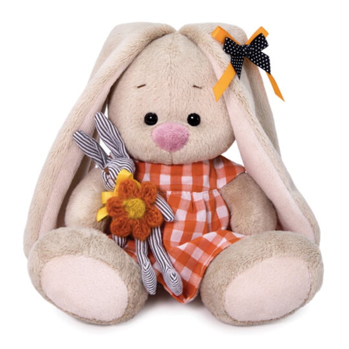 фото Мягкая игрушка «зайка ми в оранжевом платье с зайчиком», 15 см