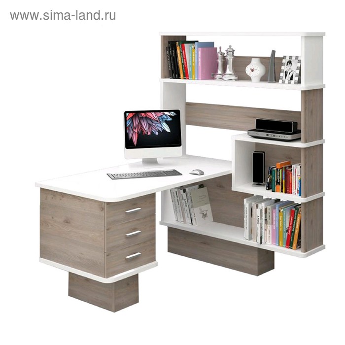Стол компьютерный «СР 520», 1272 × 1450 × 1710 мм, правый, цвет нельсон / белый стол компьютерный мэрдэс ср 320 вк лев