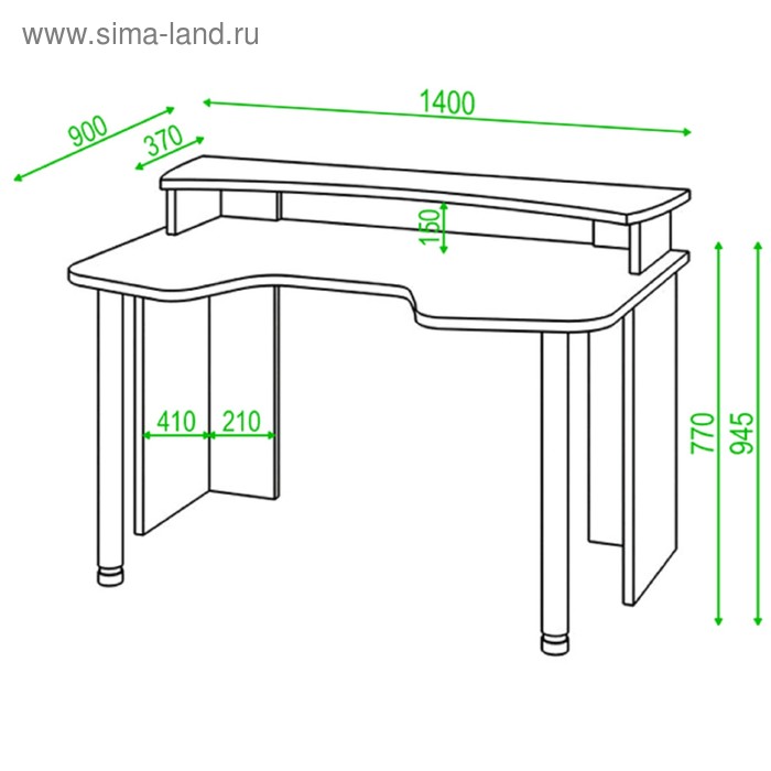 фото Стол с надстройкой «скл игр140», 1400 × 900 × 945 мм, цвет чёрный