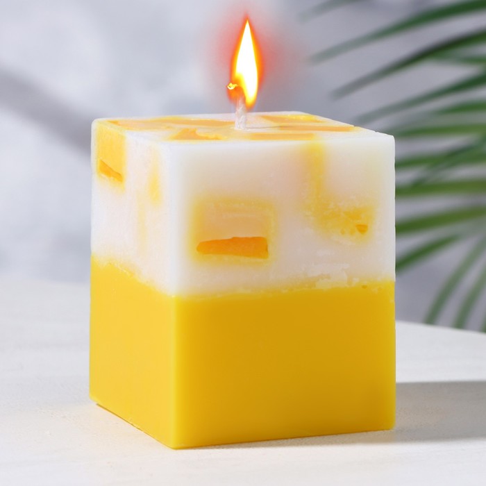 Свеча- куб с мозаикой Лимон ароматическая, 5×6 см