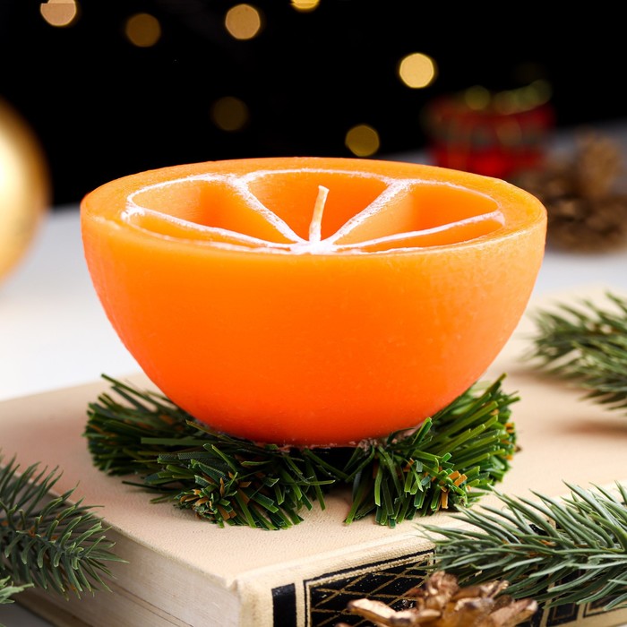 Свеча декоративная Новогодний апельсин половинка,10х10х6,2 см