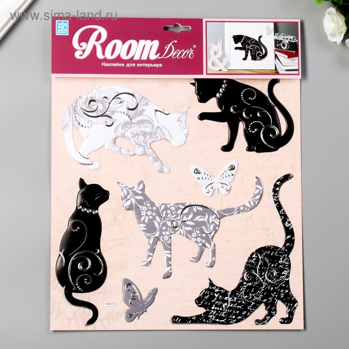 

Объёмные наклейки Room Decor "Чёрно-белые кошечки" 30х32 см