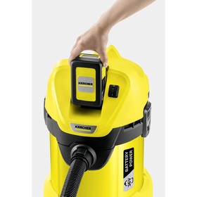

Пылесос Karcher WD3 Battery, 300 Вт, 7 л, беспроводной, шланг 2 м, чёрно-жёлтый