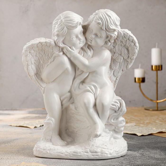 Ангелочки и эльфы  Сима-Ленд Статуэтка Пара ангелов нам камнях белый, 36 см