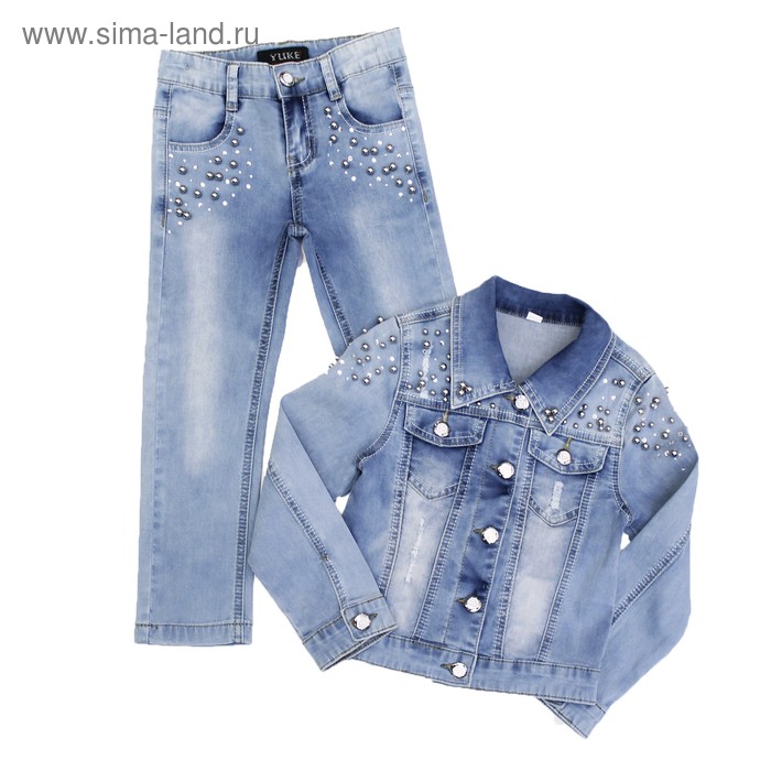 фото Костюм джинсовый для девочек, рост 110 см, цвет голубой yuke jeans