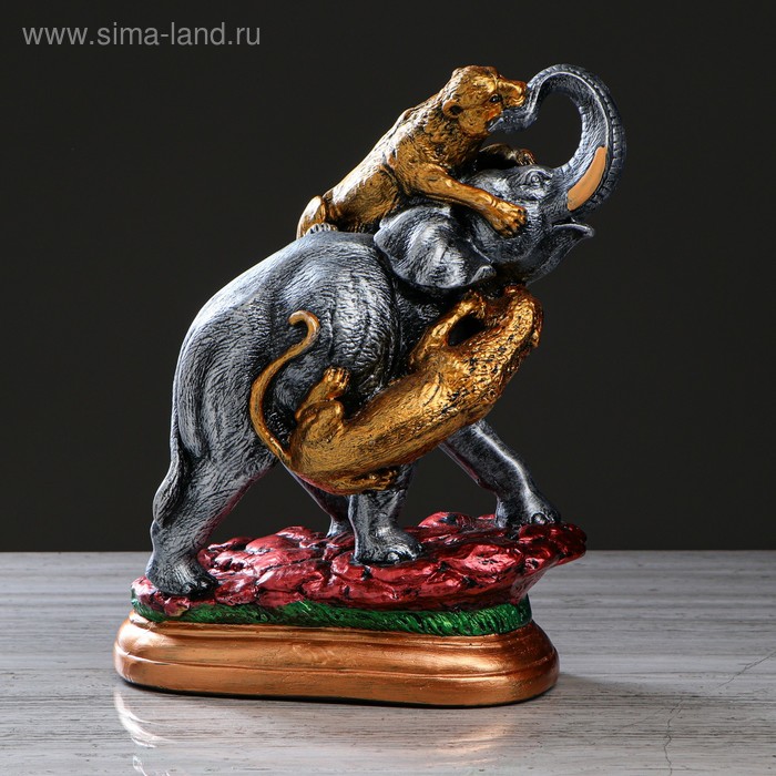 

Статуэтка "Слон с тиграми", цветная, гипс, 35 см