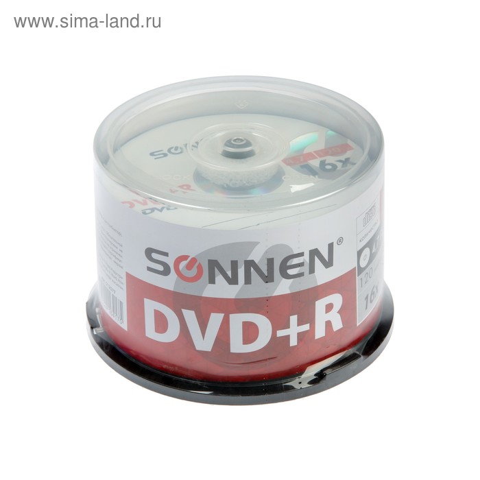 фото Диск dvd+r sonnen, 16x, 4.7 гб, cake box, 50 шт.