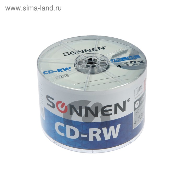 фото Диск cd-rw sonnen, 4-12x, 700 мб, спайка, 50 шт.