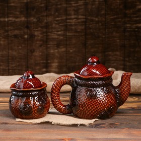 

Чайный набор "Верёвка", 2 предмета, чайник 1.3 л, сахарница 0.6 л, керамика