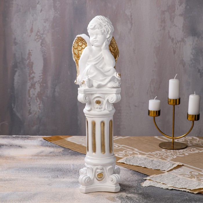 Статуэтка "Ангел на колонне ", бело-золотая, 52 см