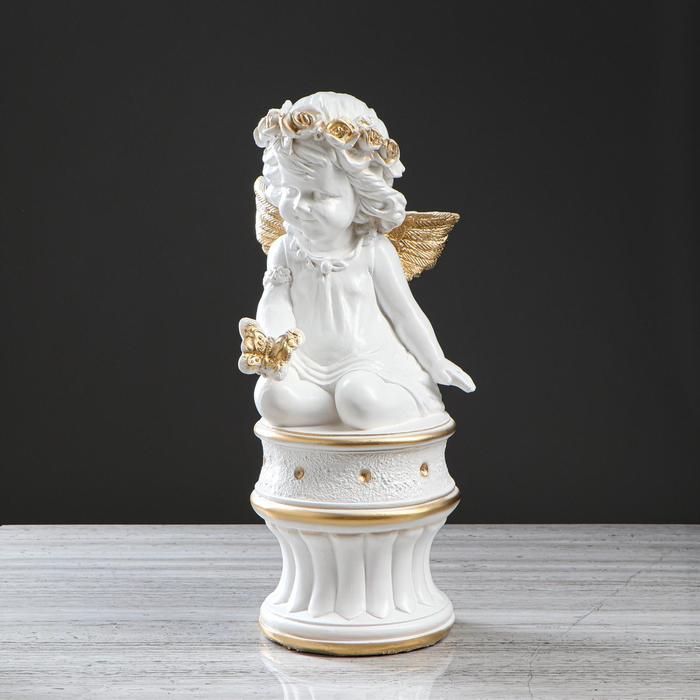 Ангелочки и эльфы Статуэтка Ангел с бабочкой бело-золотой, 47 см