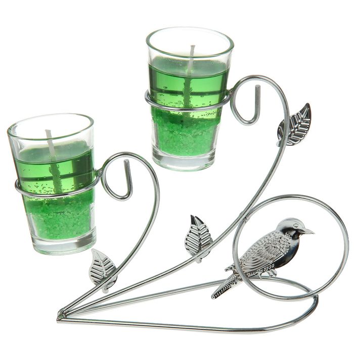 Подсвечник с гелевыми свечами "Птичка", цвет зеленый