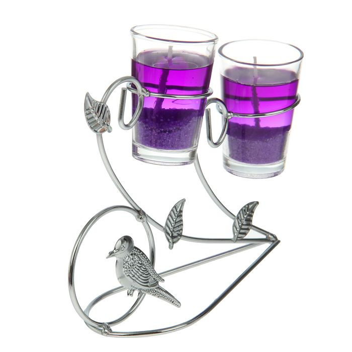 Подсвечник с гелевыми свечами "Птичка", цвет фиолетовый