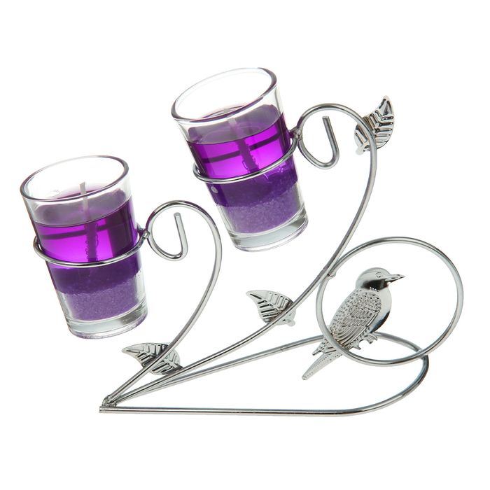 Подсвечник с гелевыми свечами "Птичка", цвет фиолетовый