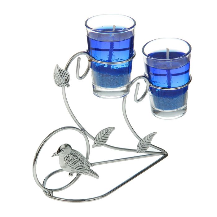 Подсвечник с гелевыми свечами "Птичка", цвет синий