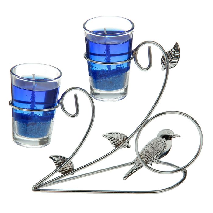Подсвечник с гелевыми свечами "Птичка", цвет синий