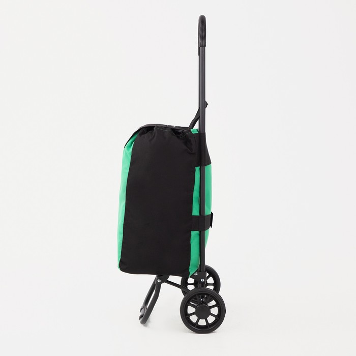 Сумка-тележка, отдел на шнуре, наружный карман, колёса 16,5 см, нагрузка до 40 кг, цвет чёрный/зелёный