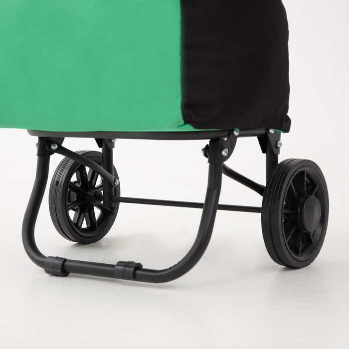 Сумка-тележка, отдел на шнуре, наружный карман, колёса 16,5 см, нагрузка до 40 кг, цвет чёрный/зелёный