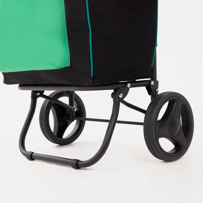 Сумка-тележка, 1 отдел, 2 наружных кармана, колёса 16,5 см, нагрузка до 40 кг, цвет чёрный/зелёный