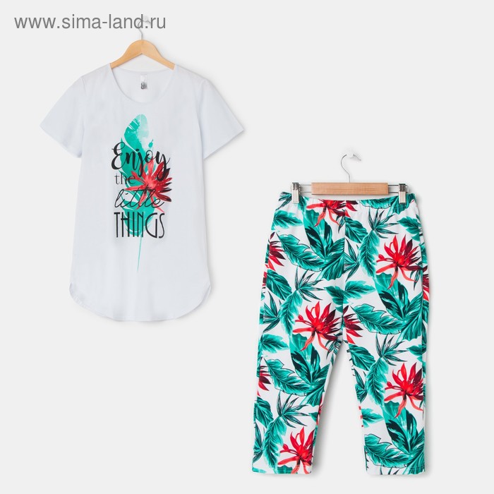 фото Костюм женский (туника, бриджи) «тропики» цвет белый, размер 58 lovetex.store