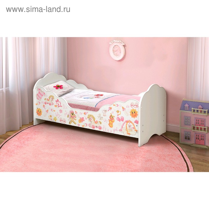 фото Кровать детская «малышка №4», 1400 × 700 мм, лдсп, цвет белый / фотопечать для девочек матрица