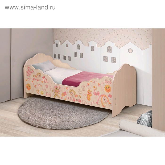 фото Кровать детская «малышка №4», 1400 × 600 мм, цвет дуб млечный / фотопечать для девочек матрица
