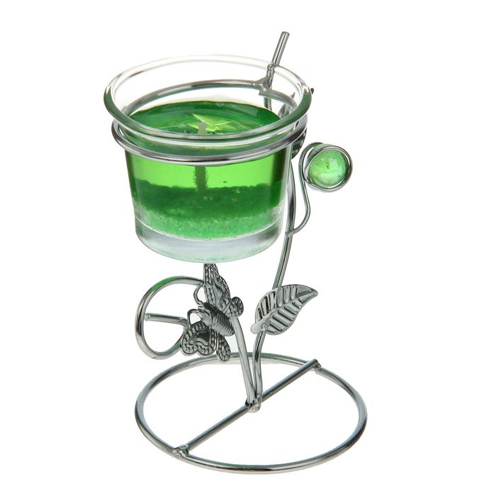 Подсвечник с гелевой свечой "Бабочка", цвет зелёный