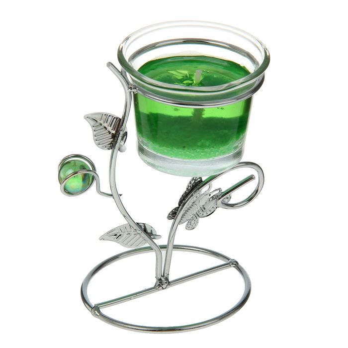 Подсвечник с гелевой свечой "Бабочка", цвет зелёный