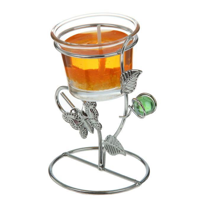 Подсвечник с гелевой свечой "Бабочка", цвет оранжевый